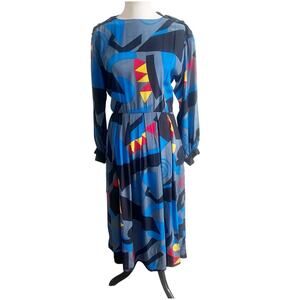 Nipon Boutique Vintage 100% Silk Maxi Dress Geometric 70’s 80’s Multicolor